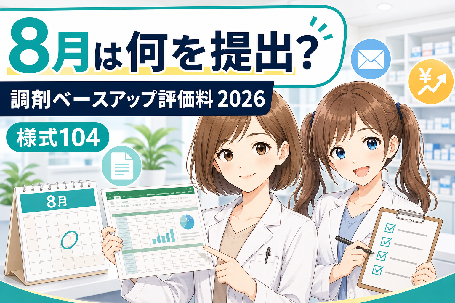 調剤ベースアップ評価料2026の8月中間報告と様式104を解説するアイキャッチ