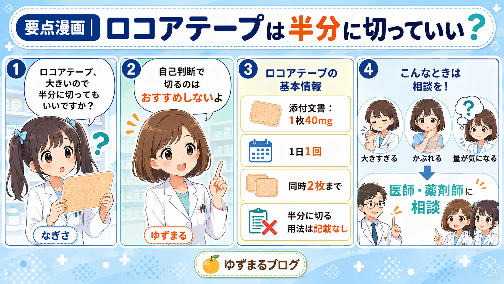 ロコアテープは半分に切っていいかを解説する要点漫画