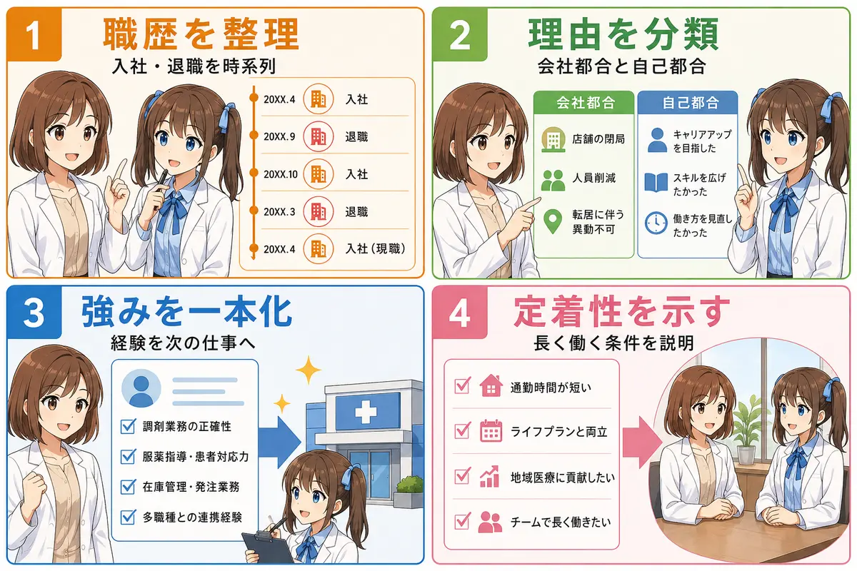 薬剤師の転職回数を職歴整理・理由分類・強み・定着性で説明する要点漫画