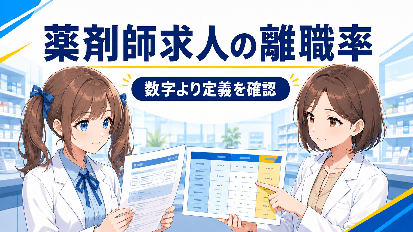 薬剤師求人の離職率と定着率を比較する女性薬剤師ゆずまるとなぎさ