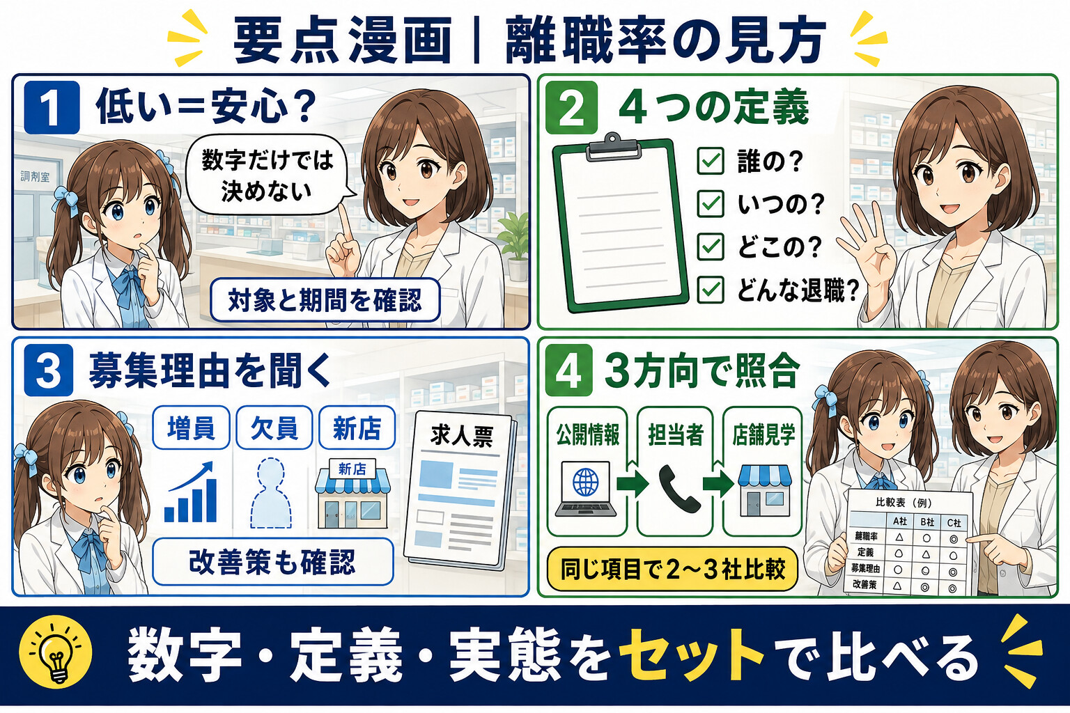 薬剤師求人の離職率で対象・期間・募集理由を確認する要点漫画