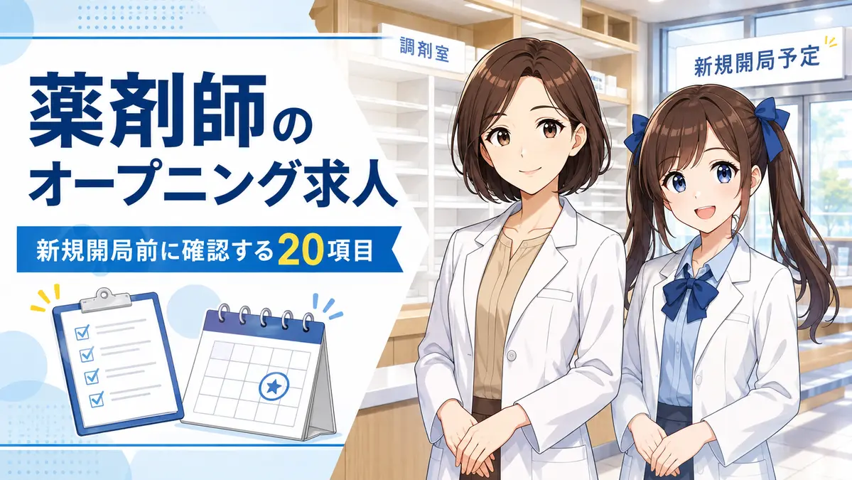 薬剤師のオープニングスタッフ求人で新規開局前の20項目を確認する女性薬剤師ゆずまるとなぎさ