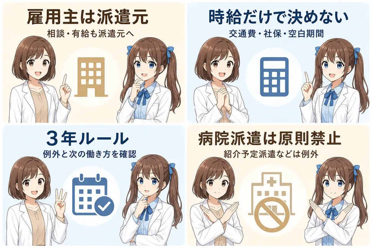 派遣薬剤師の雇用主・時給・3年ルール・病院派遣の注意点