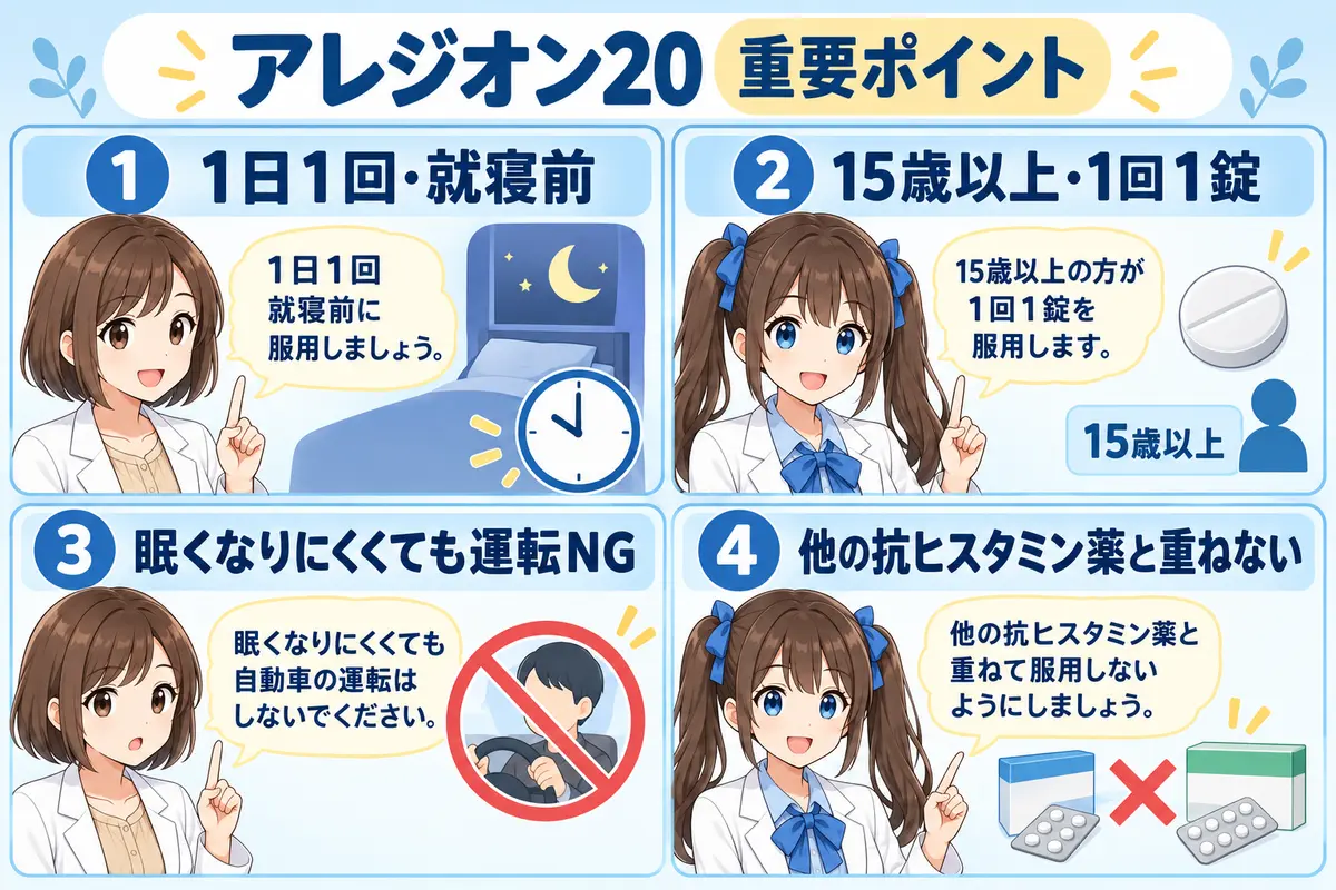 アレジオン20の服用方法と運転注意の重要ポイント