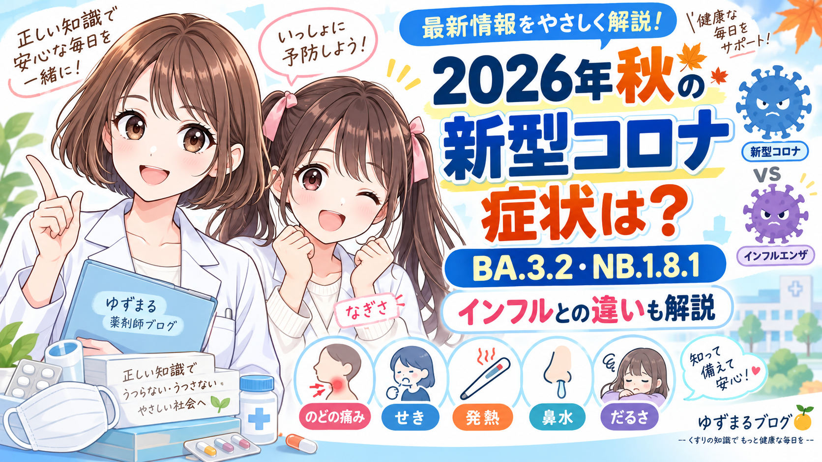 2026年秋の新型コロナの症状、BA.3.2・NB.1.8.1、インフルエンザとの違いを解説するアイキャッチ画像