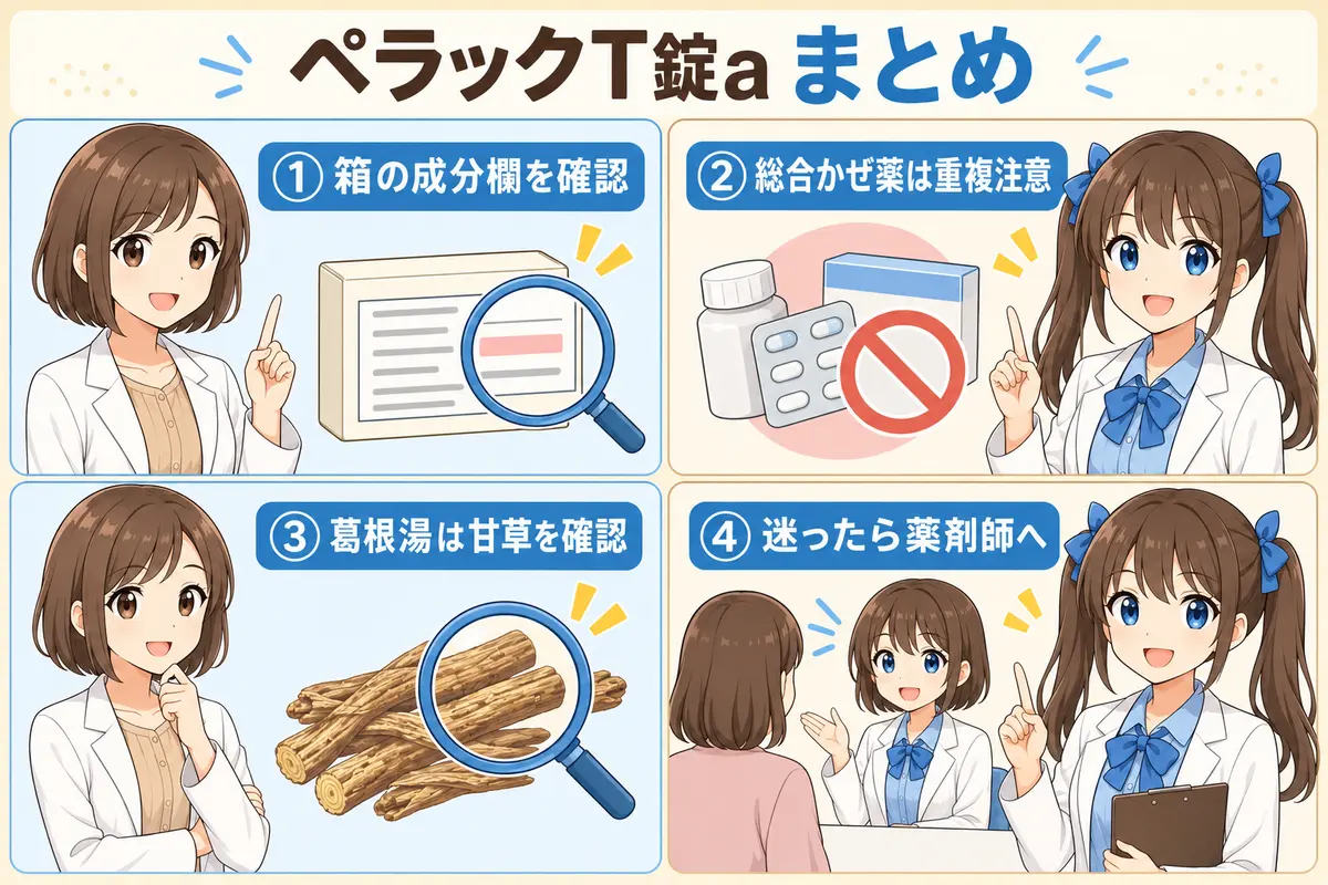 ペラックT錠aと風邪薬・葛根湯の成分重複をまとめた漫画