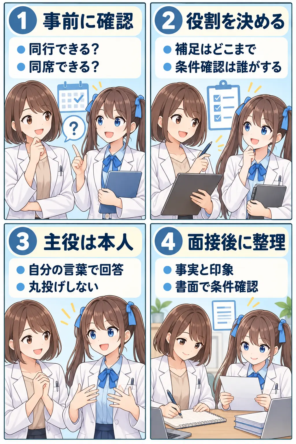 薬剤師転職の面接同行で事前確認・役割分担・本人回答・面接後の条件整理をする要点