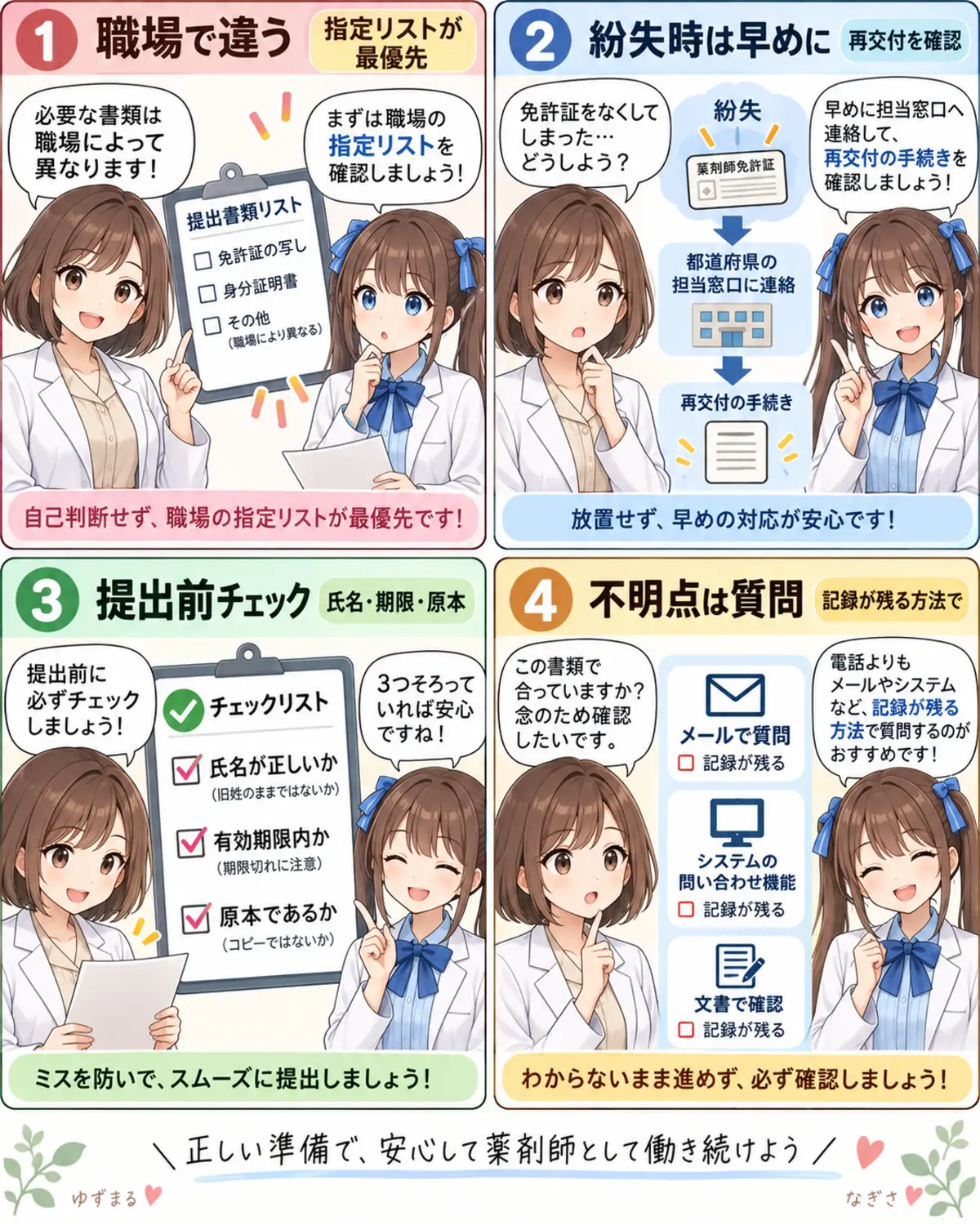 薬剤師転職の入社前提出書類を確認するまとめ4コマ漫画