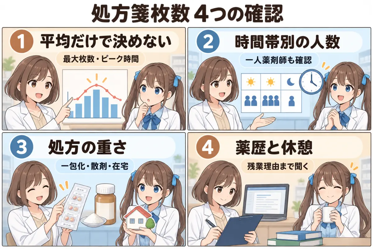 薬剤師求人の処方箋枚数で確認したい人員・処方内容・薬歴・休憩
