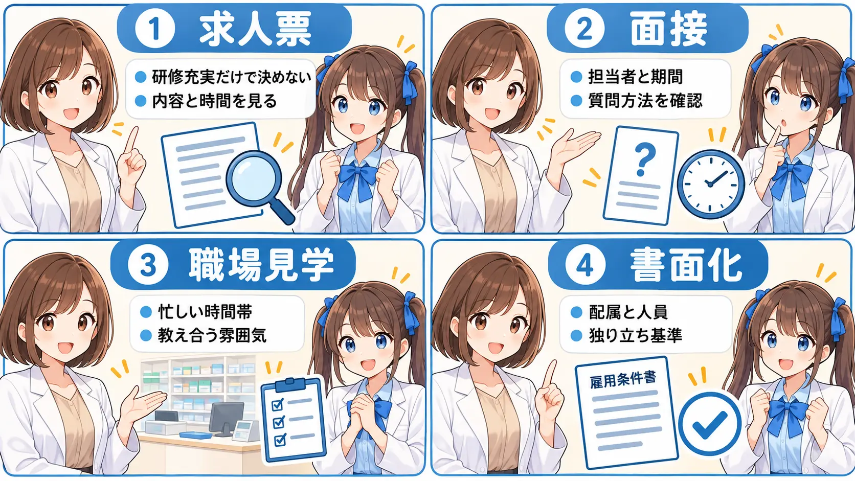 薬剤師求人の研修制度を求人票・面接・職場見学・書面で確認するまとめ