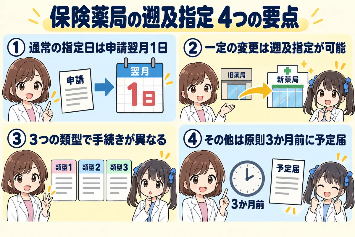 保険薬局の遡及指定の4つの要点 保険薬局の遡及指定の4つの要点