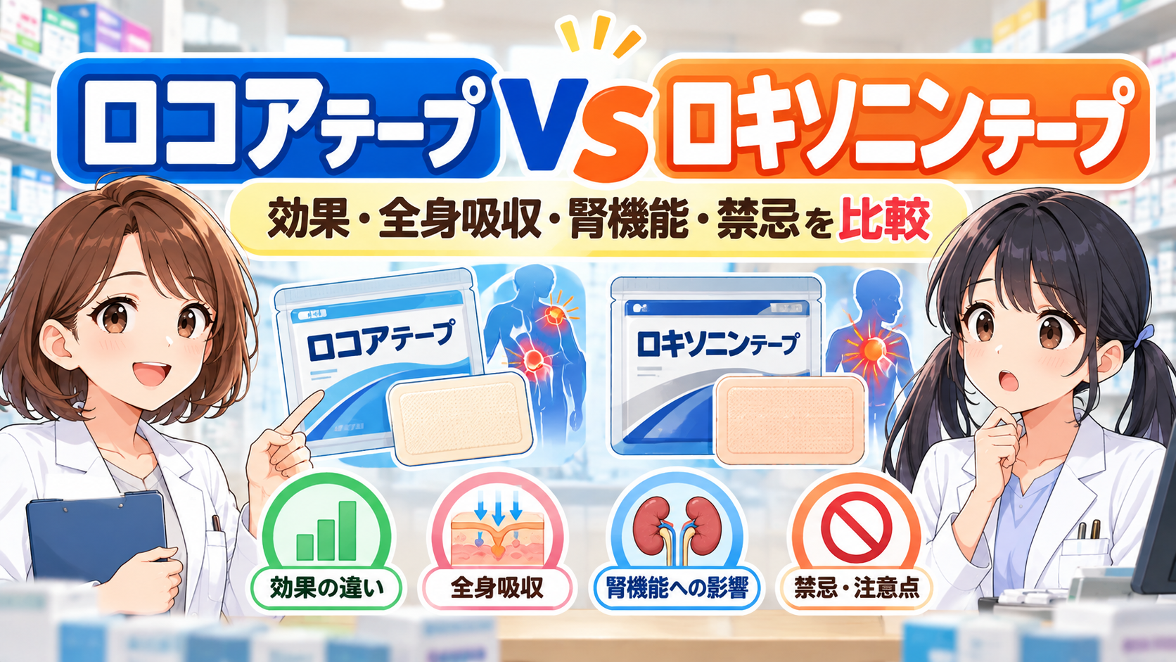 ロコアテープとロキソニンテープの違い・使い分けを薬剤師が比較